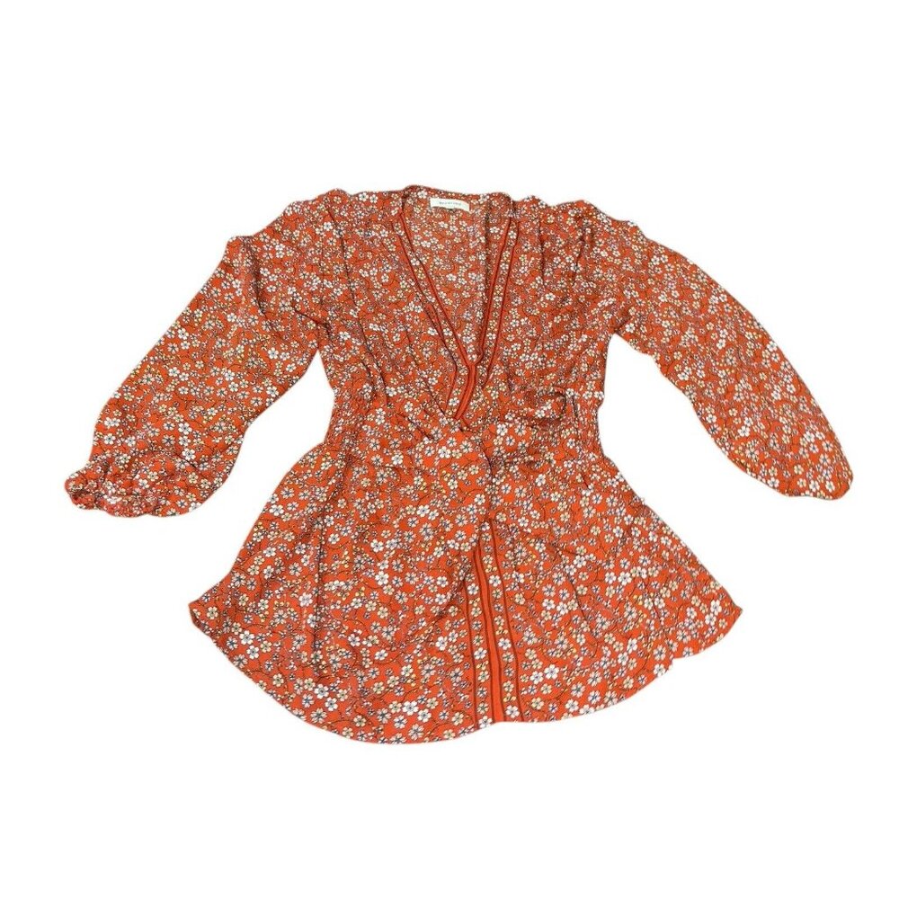 MAX STUDIO Women's Size Small Floral Tie Front Blouse - Picture 3 of 12
